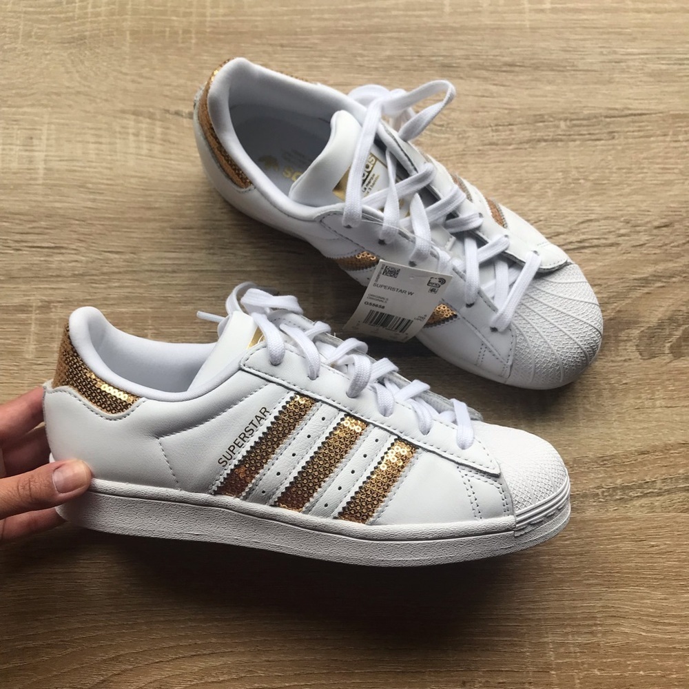 New ADIDAS SUPERSTAR WHITE GOLD SEQUINS